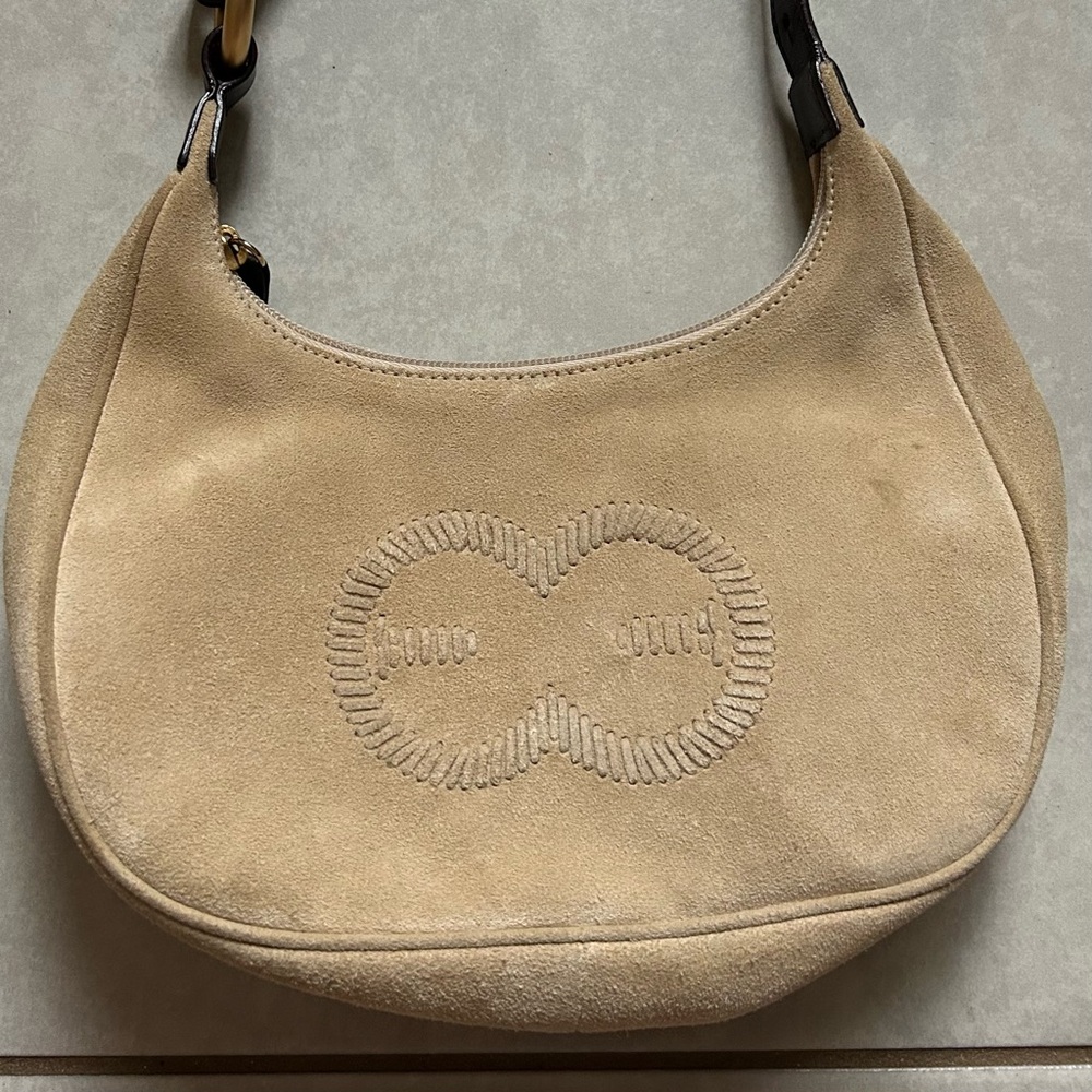 Escada Leather Trim Suede Shoulder Bag - Picture 15 of 15